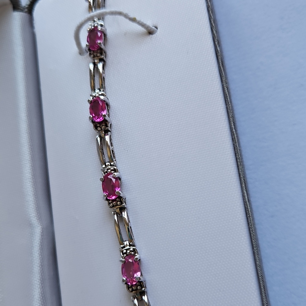Signature Sterling Silver Pink Rhinestone Tennis Bracelet - Picture 11 of 16